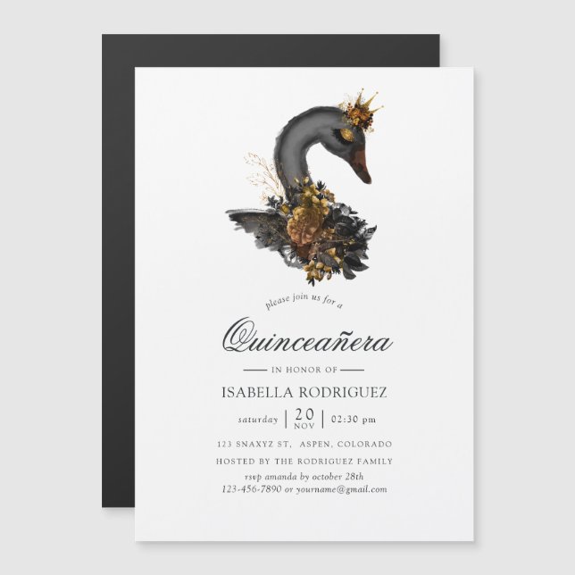 Black Swan Quinceañera Magnetic Invitation (Front/Back)