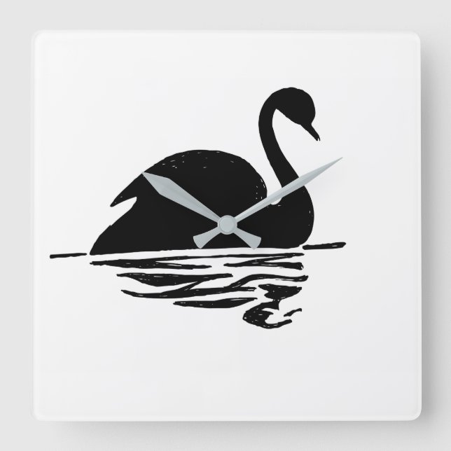 Black Swan Silhouette Square Wall Clock (Front)