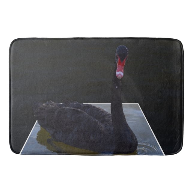 Black Swan Swimming In Dimensional Pond, Bath Mat (Front)
