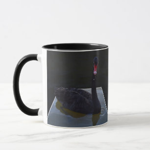Black Swan Swimming In Dimensional Pond, Mug