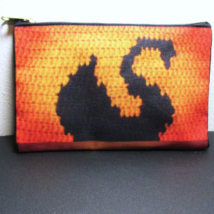 Black Swan Tropical Sunset Artisan Crochet Print Accessory Pouch