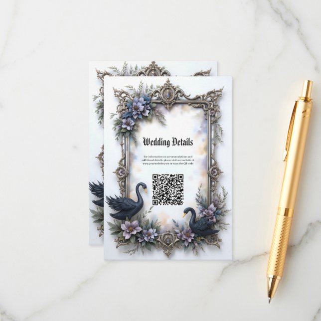Black Swan Wedding Frame – Gothic Romance Love  Enclosure Card (Front/Back In Situ)