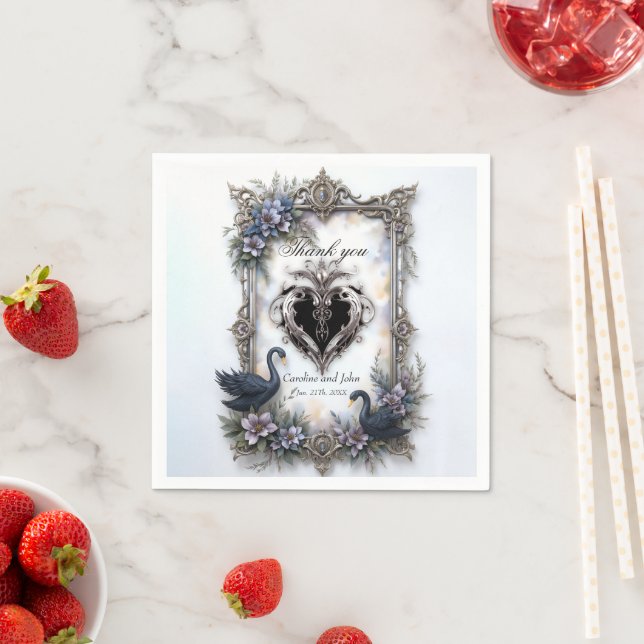 Black Swan Wedding Frame – Gothic Romance Love Napkin (Insitu)