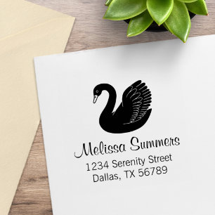 Black Swan Wings up Address Rubber Stamp