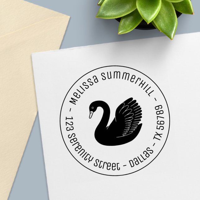 Black Swan Wings up Round Address Self-inking Stamp (Creator Uploaded)