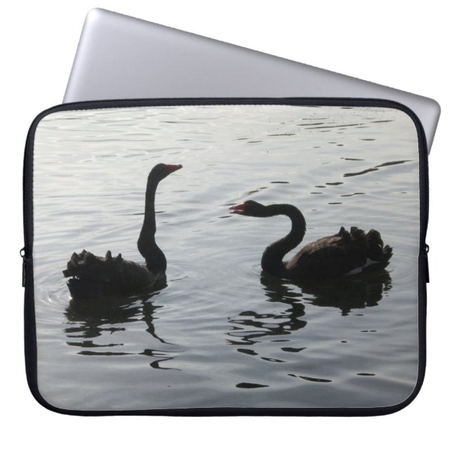 Black Swans Greeting Each Other Laptop Sleeve (Front)