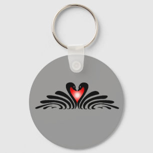 BLACK SWANS & HEART by SHARON SHARPE Key Ring