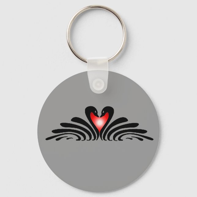 BLACK SWANS & HEART by SHARON SHARPE Key Ring (Front)