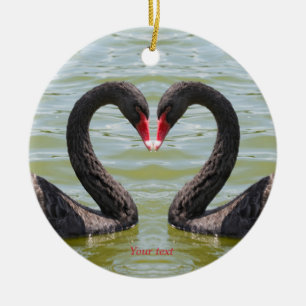 Black swans in heart shape ceramic tree decoration
