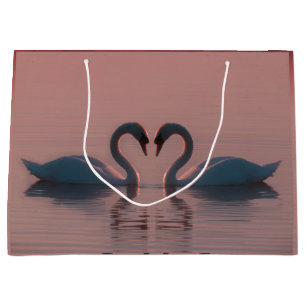 Black Swans Swim Pink Sky Large Gift Bag