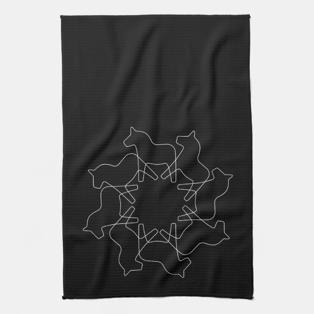 Black Swedish Dala Horse Snowflake Tea Towel (Vertical)