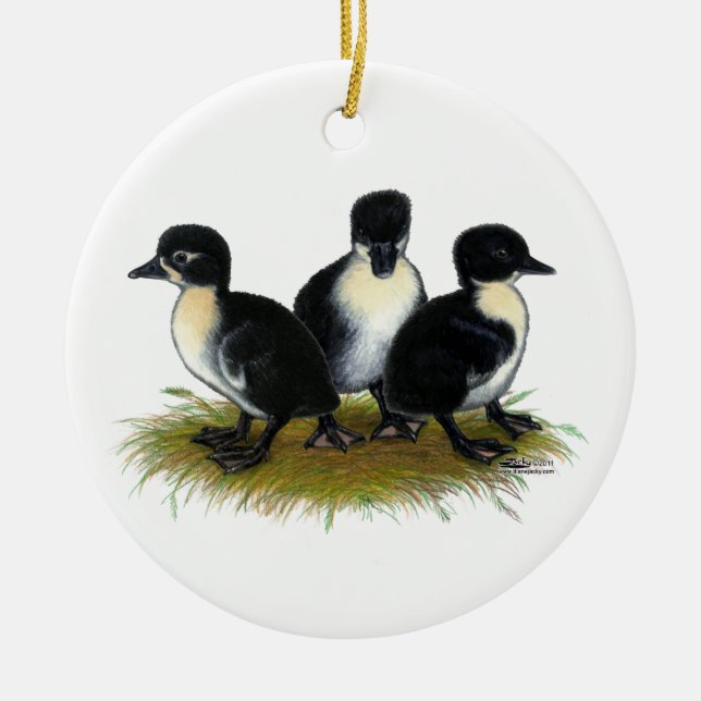 Black Swedish Ducklings Ceramic Tree Decoration (Front)