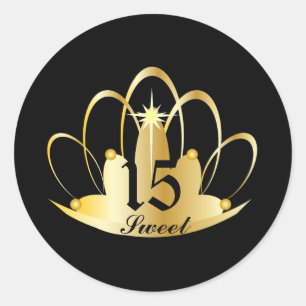 Black Sweet 15 Tiara Sticker-Customise Classic Round Sticker