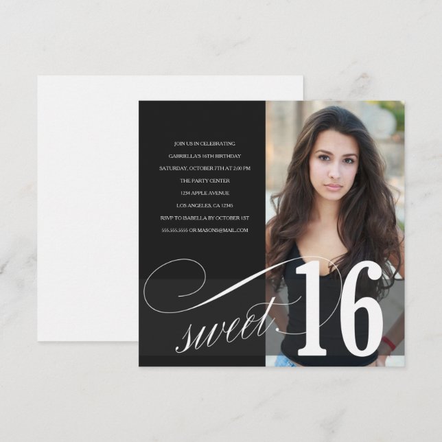 Black Sweet 16 Party Invitation (Front/Back)