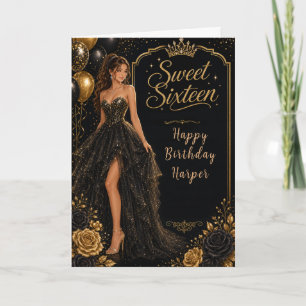 Black Sweet 16 Princess Garden Card