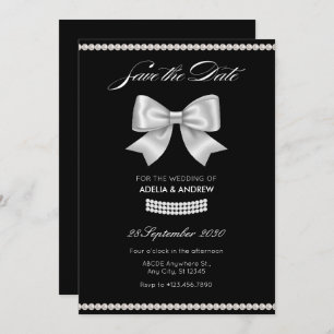 Black sweet bow pearl wedding save the date