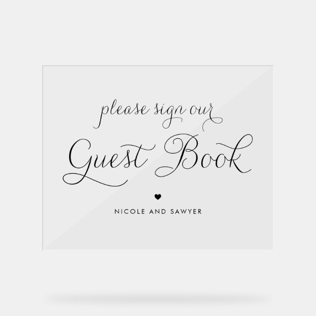 Black Sweet Calligraphy Wedding Guest Book Acrylic Sign (Front)