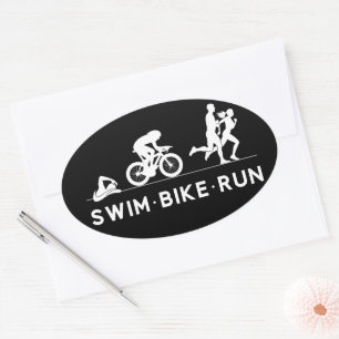 Black • Swim Bike Run Triathlon Icon Series  Oval Sticker