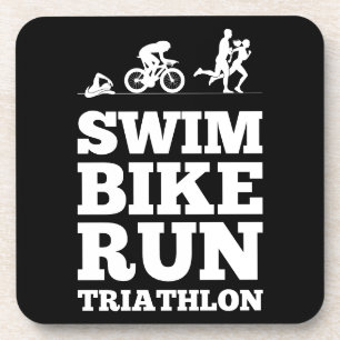 Black • Swim Bike Run Triathlon Motivation Coaster