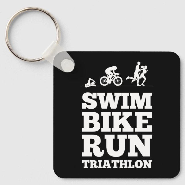 Black • Swim Bike Run Triathlon Motivation Key Ring (Front)