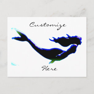 Black swimming mermaid any colour postcard