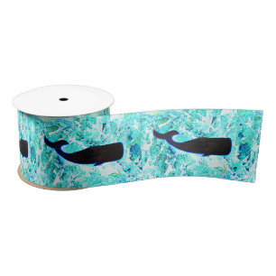 black swimming whales blue Thunder_Cove Satin Ribbon