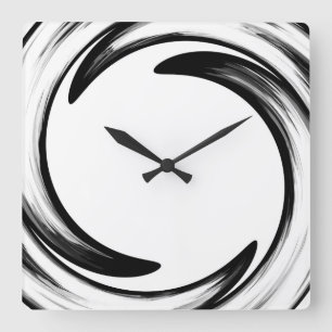 Black Swirl Abstract Art Square Wall Clock