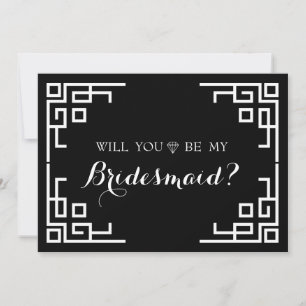 Black Swirl Border Cute Will You Be My Bridesmaid Invitation
