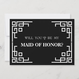 Black Swirl Border Will You Be My Maid of honour Invitation