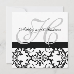 Black Swirl Damask Wedding Invitation