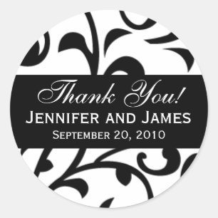 Black Swirl Damask Wedding Thank You Labels