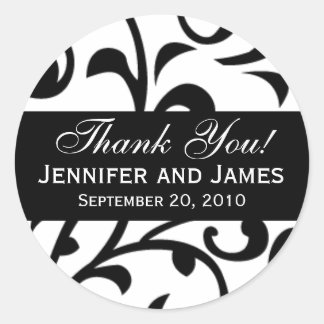 Black Swirl Damask Wedding Thank You Labels