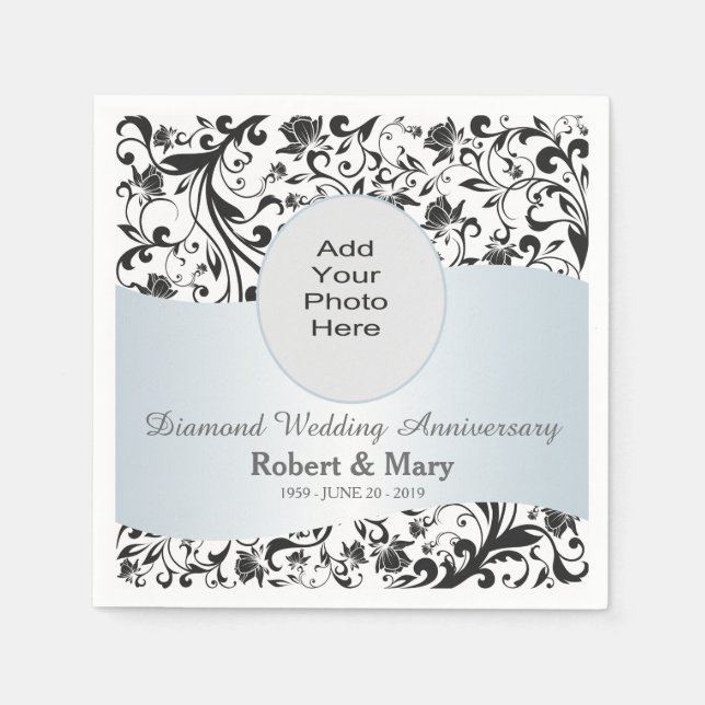 Black Swirl Diamond 60th Wedding Anniversary Photo Napkin (Front)