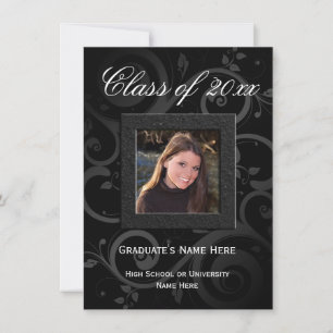Black Swirl Elegant Photo Graduation Invitation