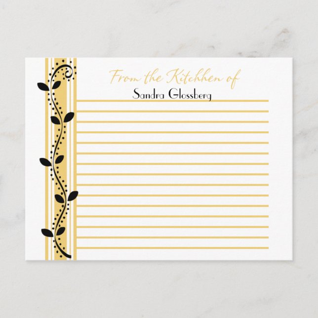 Black Swirl Leaves on Golden Yellow Recipe Cards (Front)