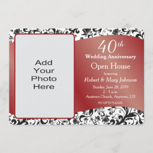 Black Swirl & Ruby 40th Wedding Anniversary Invitation
