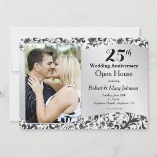 Black Swirl & Silver 25th Wedding Anniversary Invitation