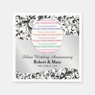 Black Swirl & Silver Wedding Anniversary Photo Napkin