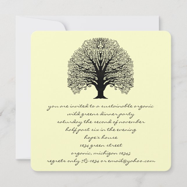 Black Swirl Tree  Invitation (Front)