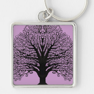 Black Swirl Tree Key Ring