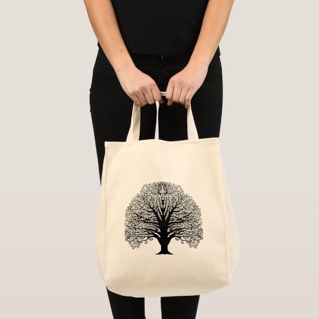 Black Swirl Tree Original Art Hand Sketched Tote Bag (Front (Product))