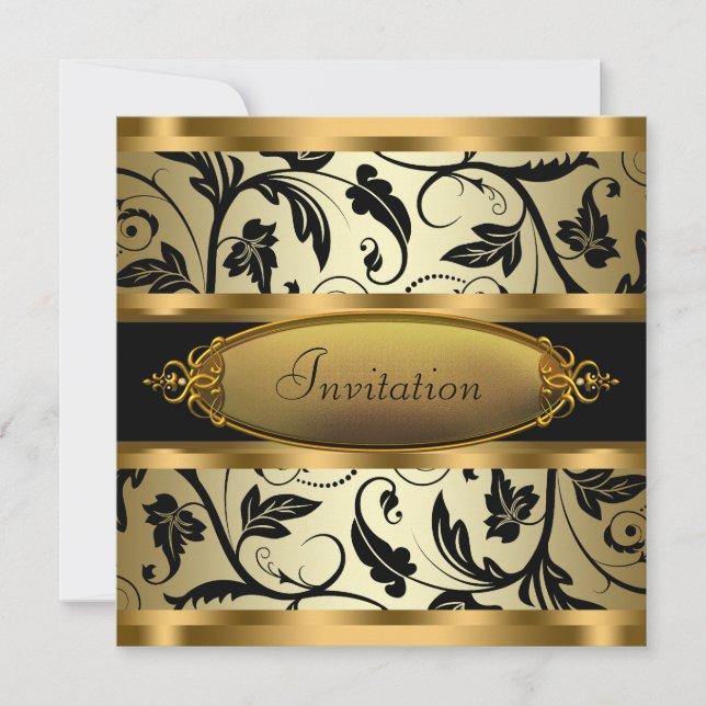Black Swirl Vines Black Gold All Occasion Party Invitation (Front)