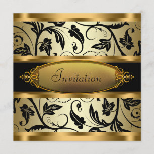 Black Swirl Vines Black Gold All Occasion Party Invitation