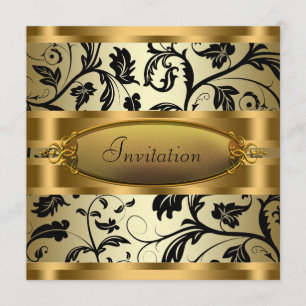 Black Swirl Vines Black Gold Party Invitation