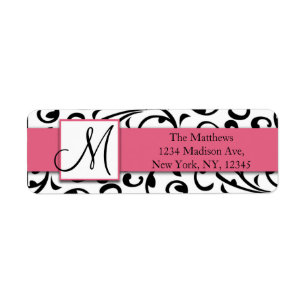 Black Swirls Damask Pink Return Address Labels