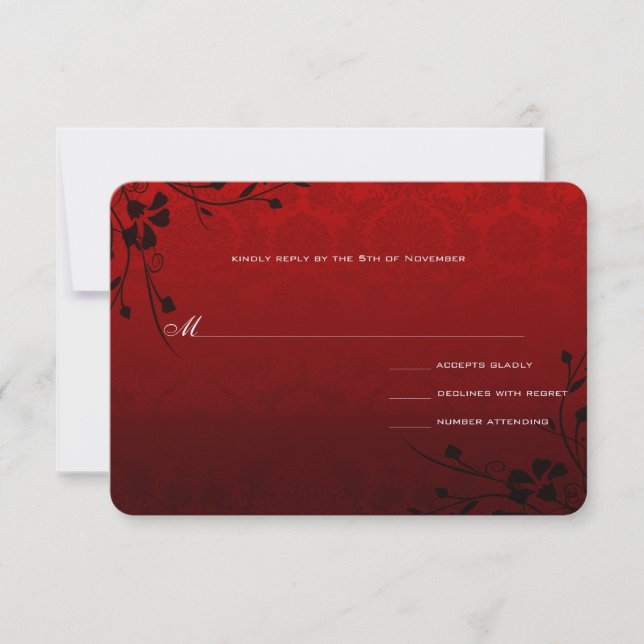 Black Swirls on Red Metallic Damask Wedding Invite (Front)