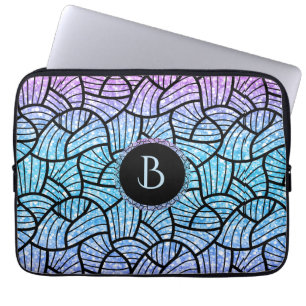 Black Swirls Pattern on Colourful Glitter Print Laptop Sleeve