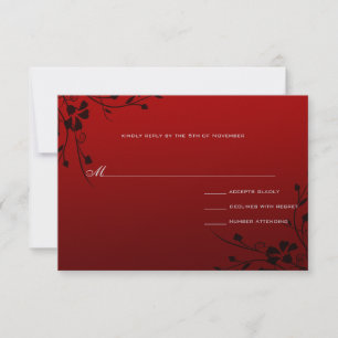Black Swirls Red Metallic Damask Wedding RSVP Card