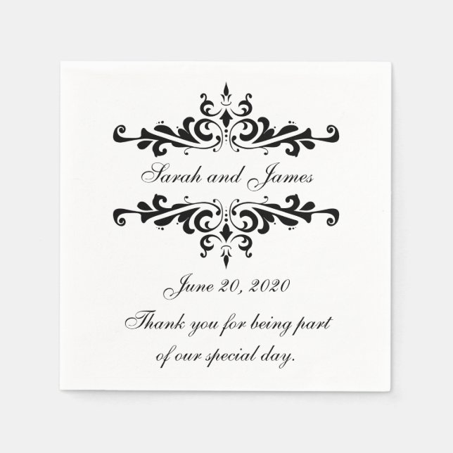 Black Swirls Thank You Wedding Paper Napkin (Front)