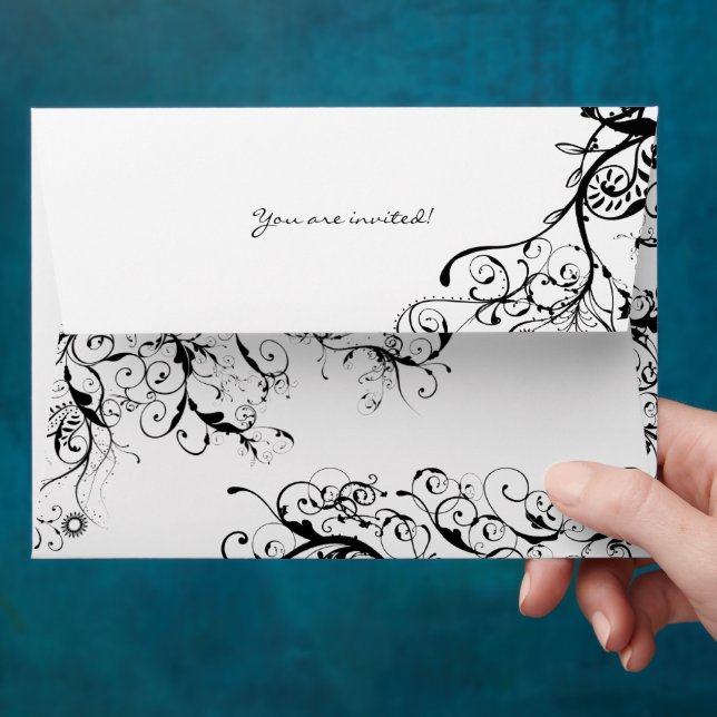 Black Swirls Wedding Envelopes (Hand)